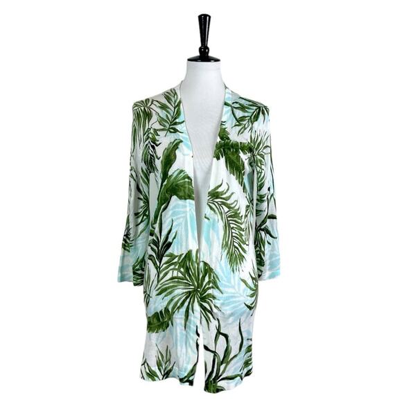 Roz & Ali Dressbarn Long Sweater Cardigan Lightweight Green Tropical Size Large - Picture 1 of 10